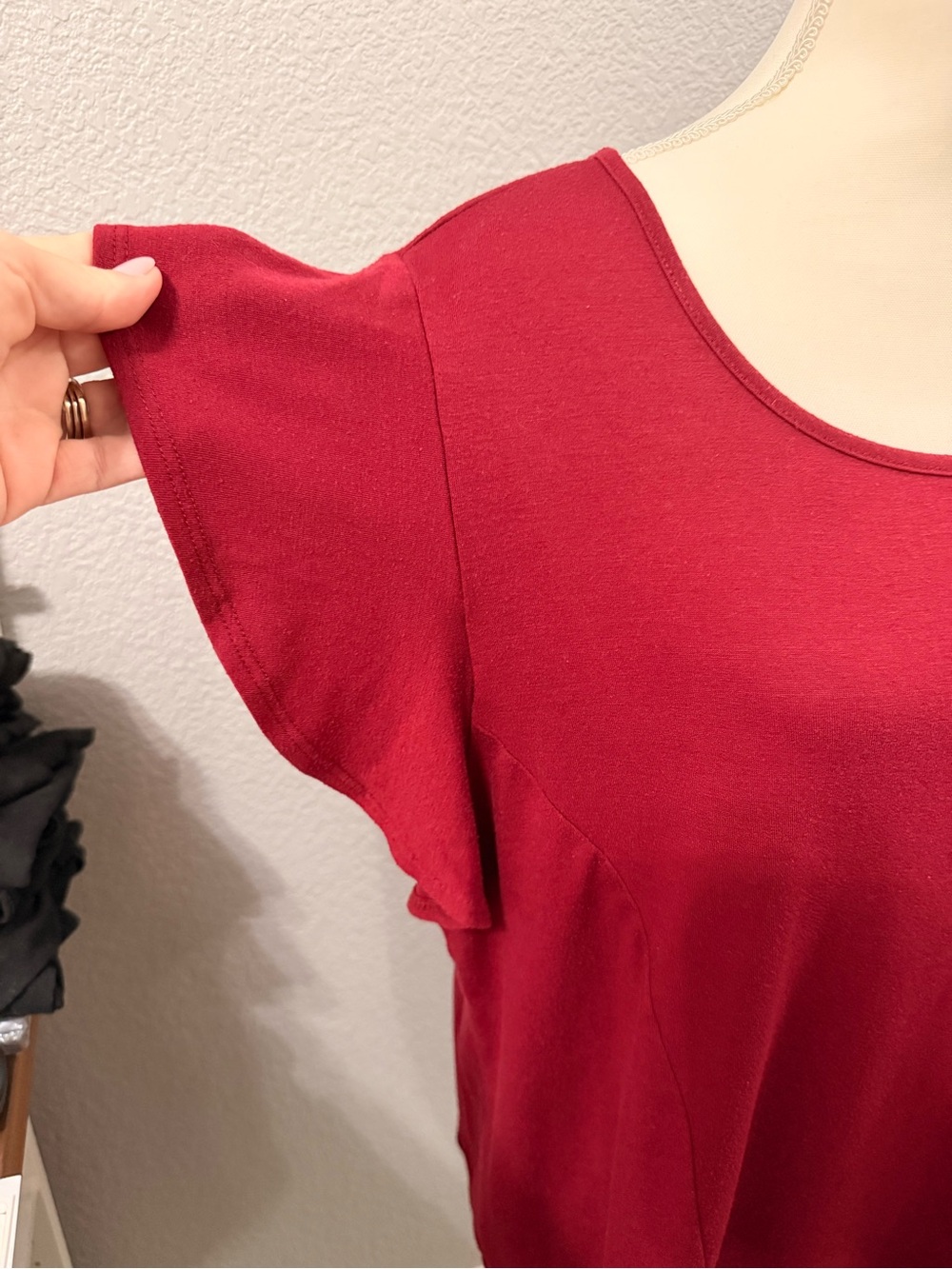 Avenue Burgundy Flutter Sleeve Scoop Neck Top - Picture 4 of 9